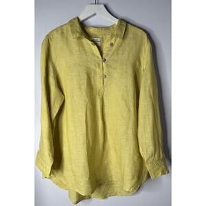 Cynthia Rowley Womens 1x 100% Linen Tunic Yellow Lagenlook Beach Coastal